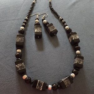Black Marble Gem Jewelry Set